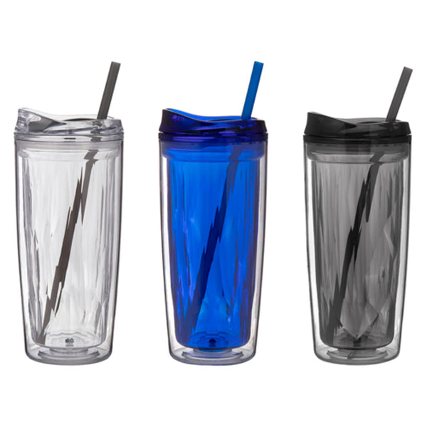 customizable garden party themed acrylic tumbler with straw, three tumbler color options