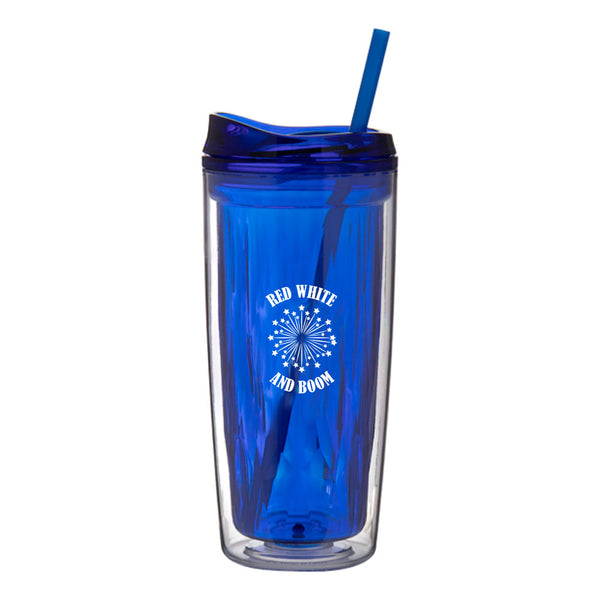 customizable usa themed double wall acrylic tumbler with straw