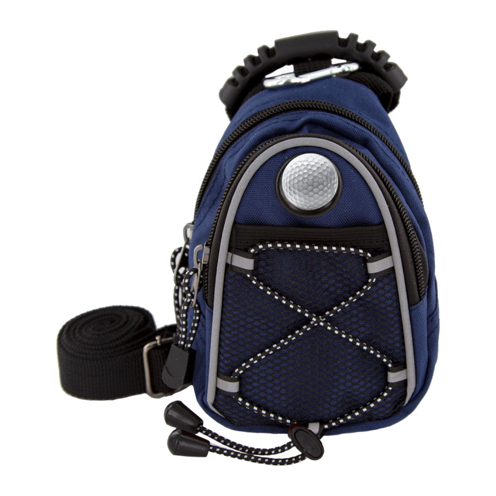 custom navy mini day pack with golf ball medallion