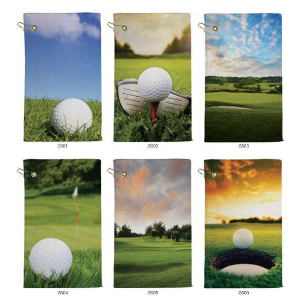 Stock golf designs available for custom microfiber golf towels