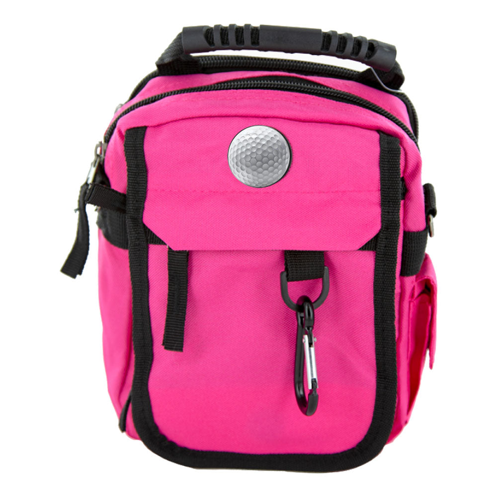 hot pink custom urban day pack with custom golf ball medallion