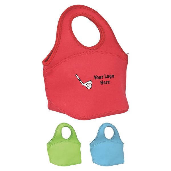 This customizable zippered neoprene lunch bag comes in three colors and makes a great golf tournament tee prize!