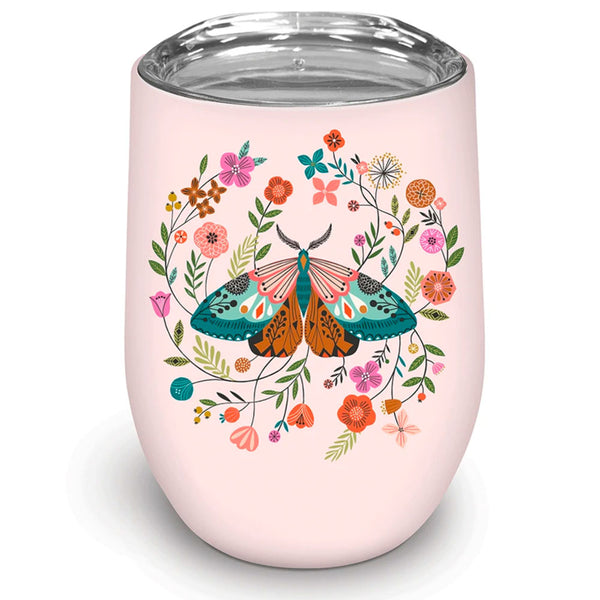 Floral Moth Insulated Stainless Steel Stemless Glass