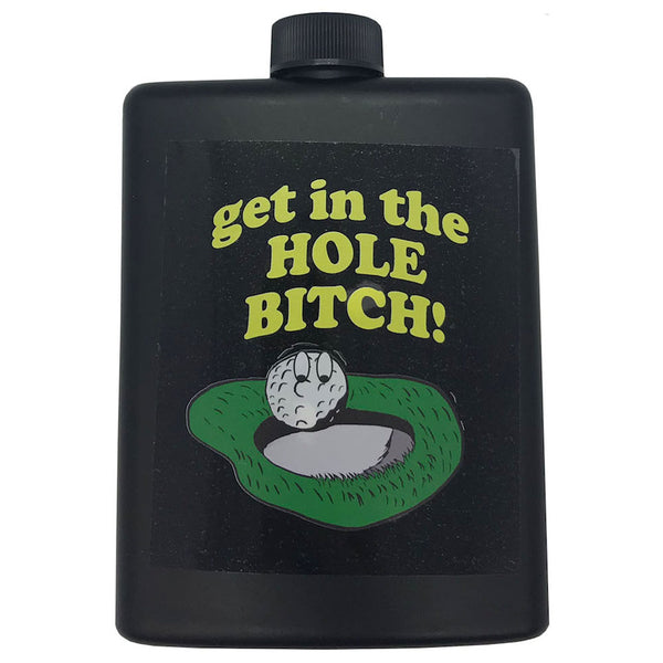 get in the hole bitch black plastic hip flask
