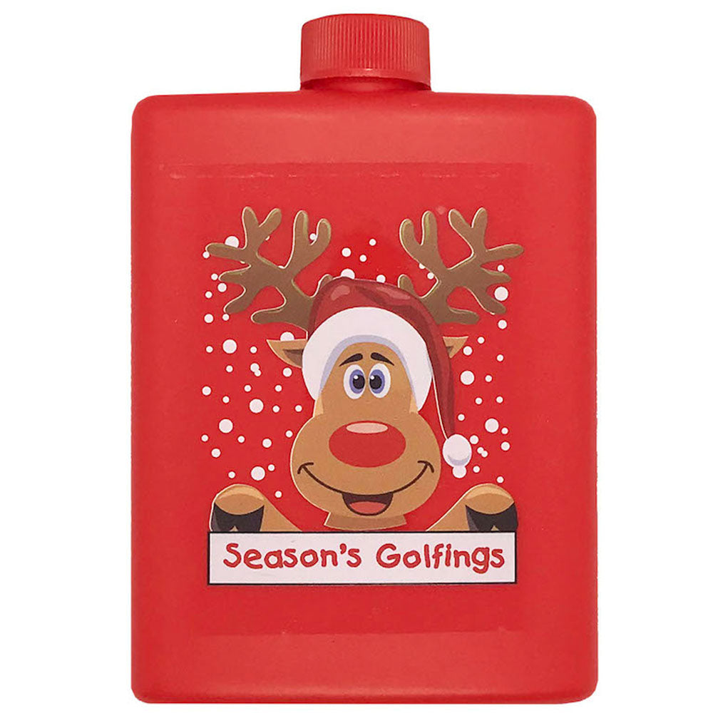 reindeer red plastic golfing hip flask