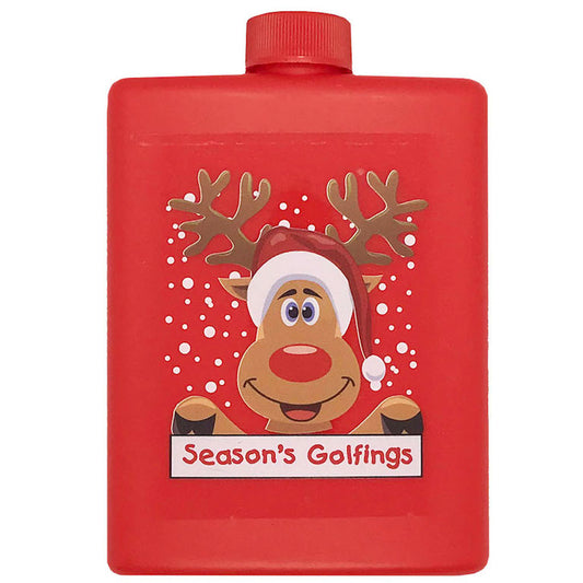 reindeer red plastic golfing hip flask