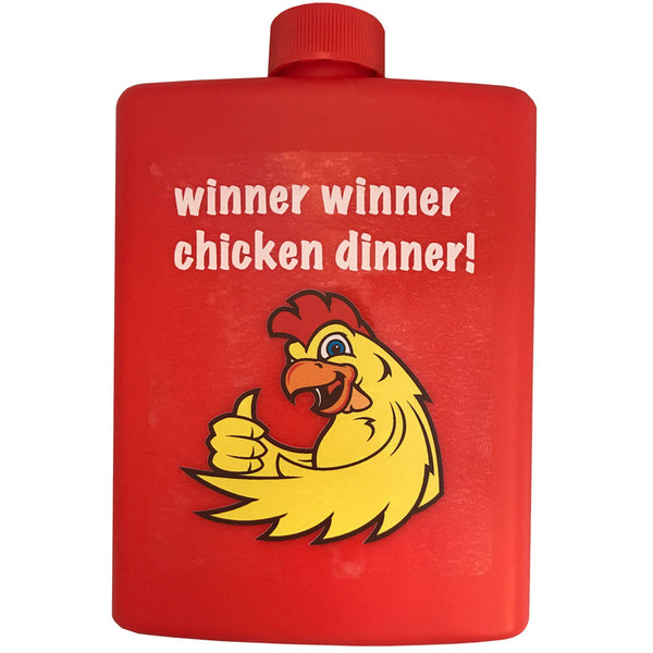 winner winner chicken dinner red plastic golfing hip flask