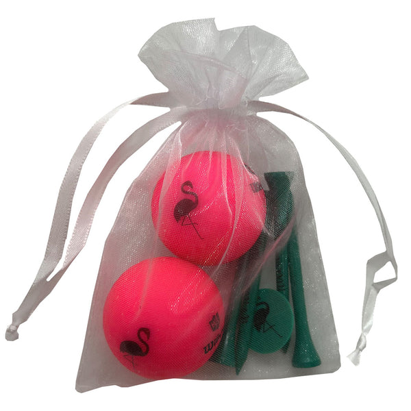 2 Matte Pink Golf Balls With Flamingo Design & 4 Teal Golf Tees Pack