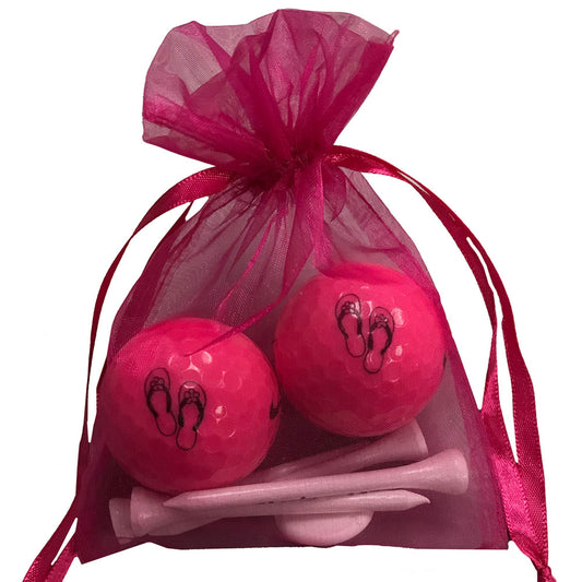 novelty pink flip flop golf balls with four wooden golf tees