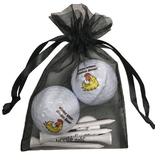 winner winner chicken dinner golf balls and wooden golf tees