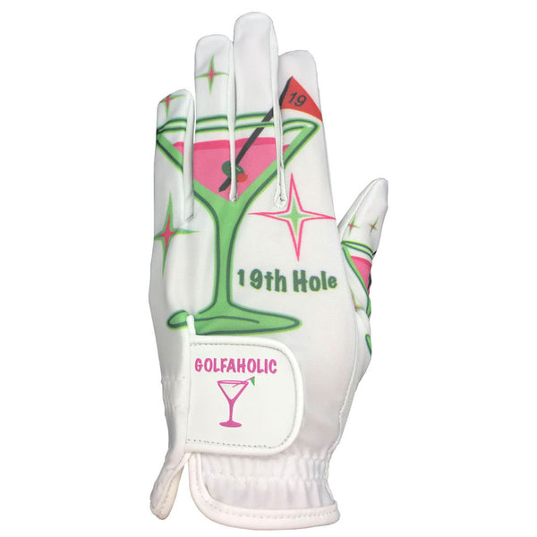 19th hole pink & green martini women's golf glove leather