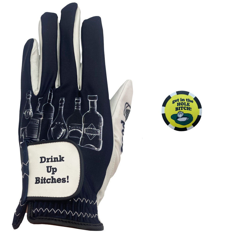 Drink Up Bitches Men's Golf Glove & Poker Chip