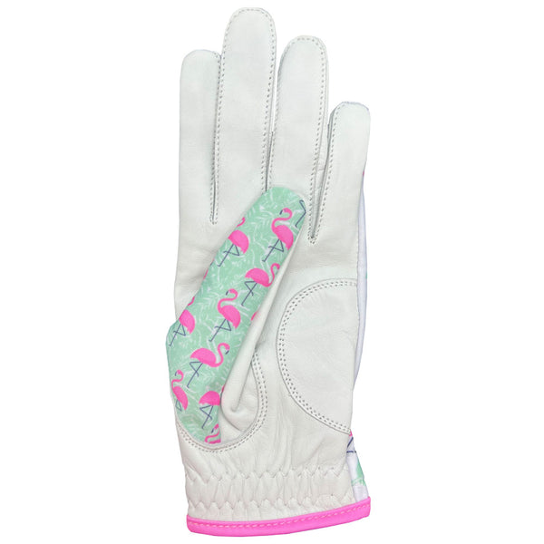 flamingos women's golf glove with with a leather palm (worn on left hand)