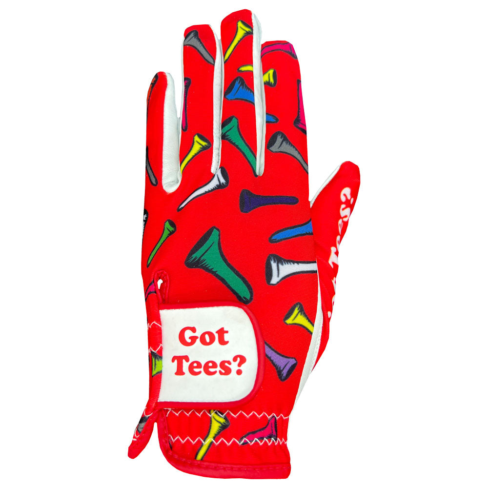 Giggle Golf Red Got Tees Women's Golf Glove, Worn On Left Hand