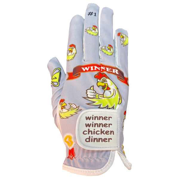 grey winner winner chicken dinner women's golf glove worn on right hand