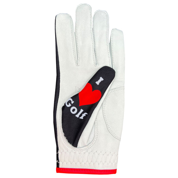 Giggle Golf I Love Golf Women's Golf Glove, Worn On Left Hand, Back Side