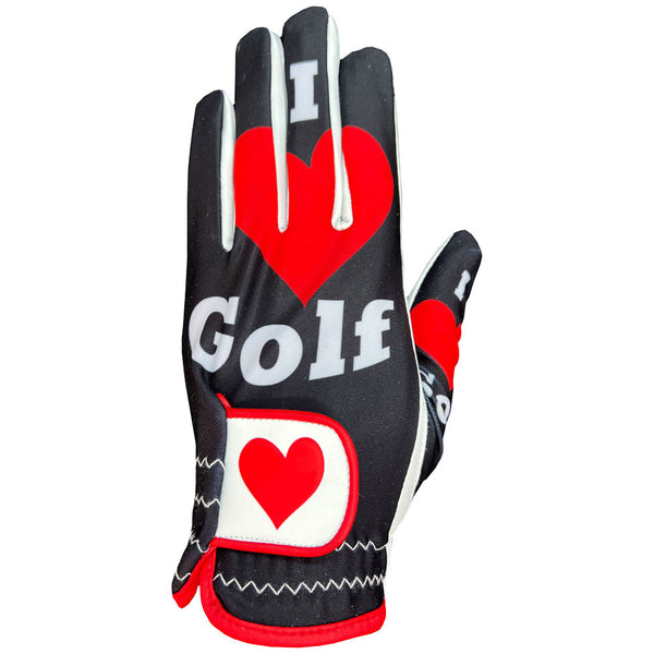 Giggle Golf I Love Golf Women's Golf Glove With Red Heart On The Adjustable Strap