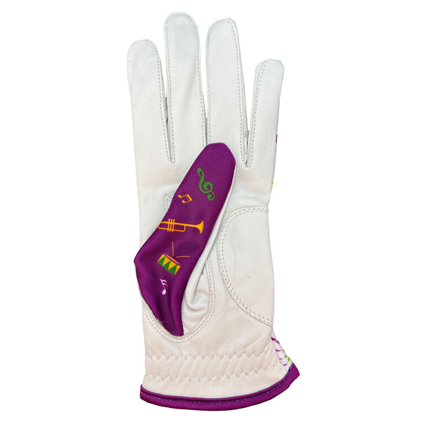Giggle Golf Mardi Gras Women's Golf Glove, Worn On Left Hand With Purple Thumb