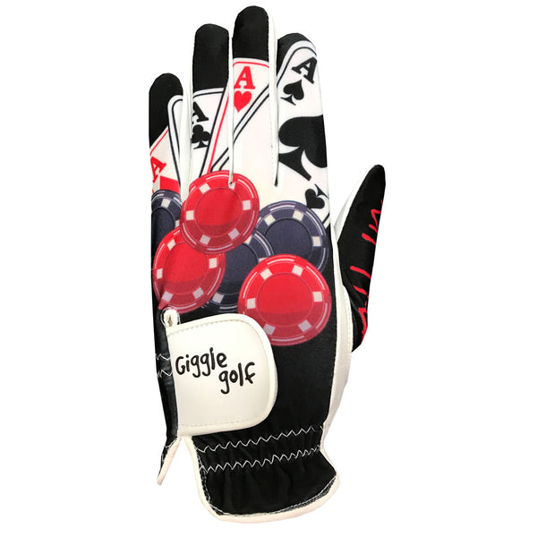 poker women's golf glove with quad aces and poker chips