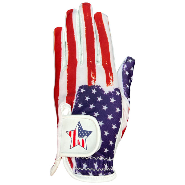 Giggle Golf USA Flag Women's Golf Glove, Worn On Left Hand