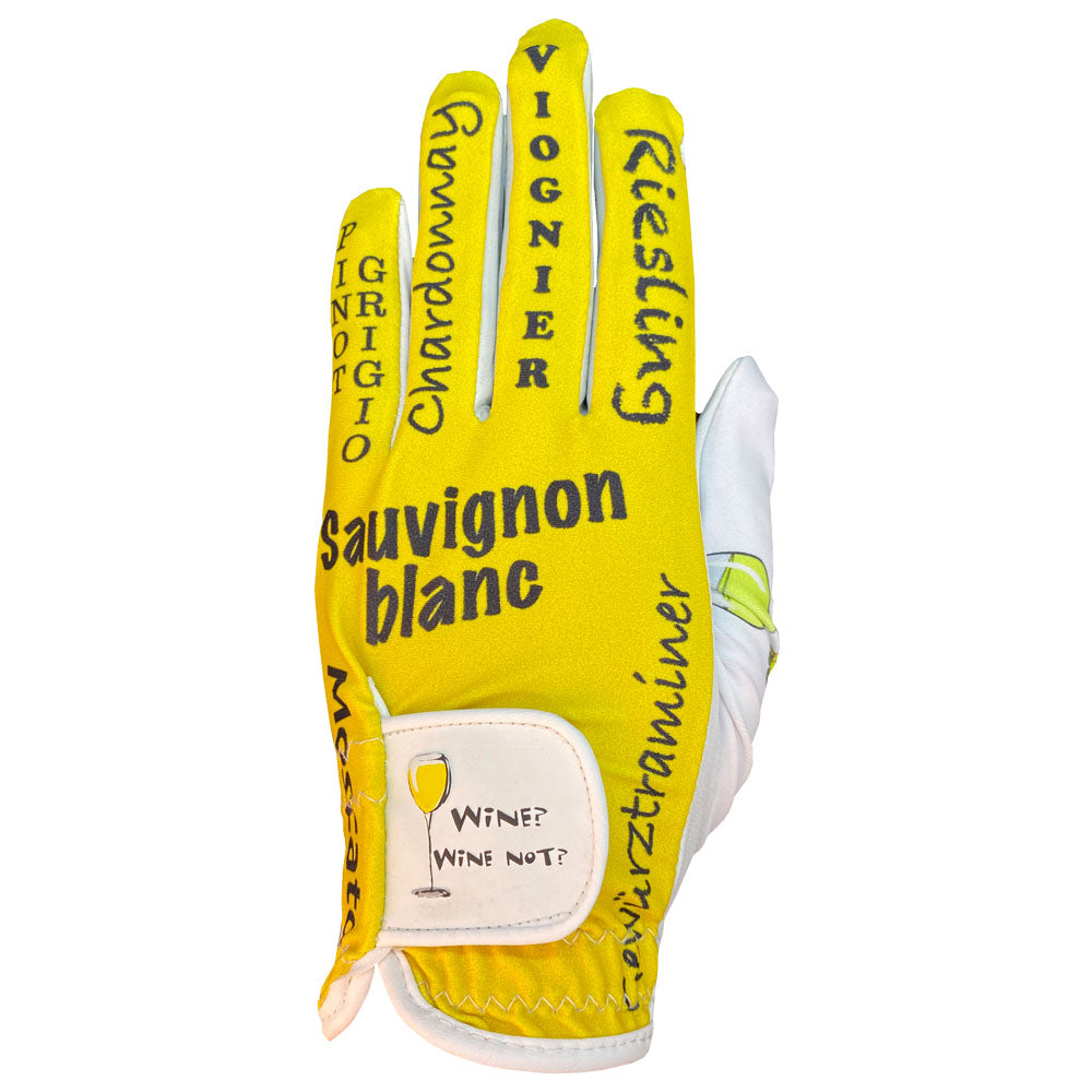 women's golf glove white wine worn on left hand