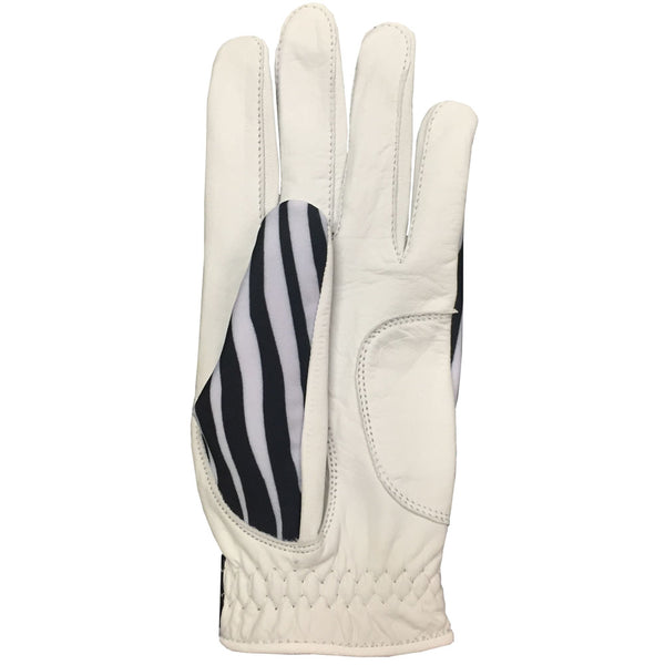 Giggle Golf Zebra Print Women's Golf Glove, Worn On Left Hand, Back Side