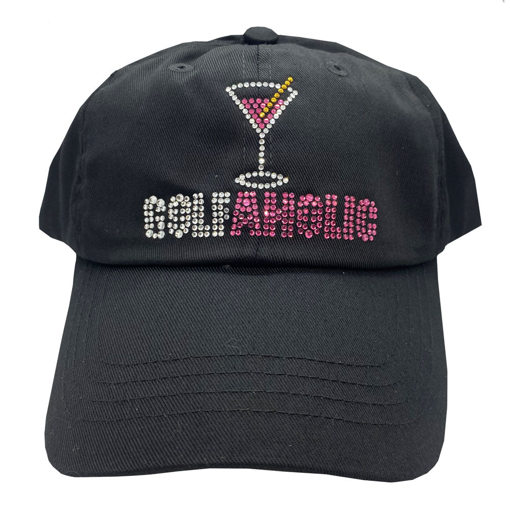 Black Golf Hat for Women with Bling Crossed Clubs Design