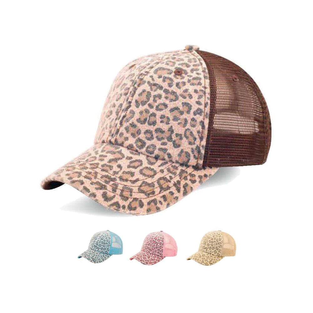 Canvas Leopard Print Cap With Mesh Back