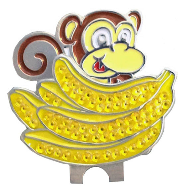 bling bananas golf ball marker on a magnetic monkey shaped hat clip