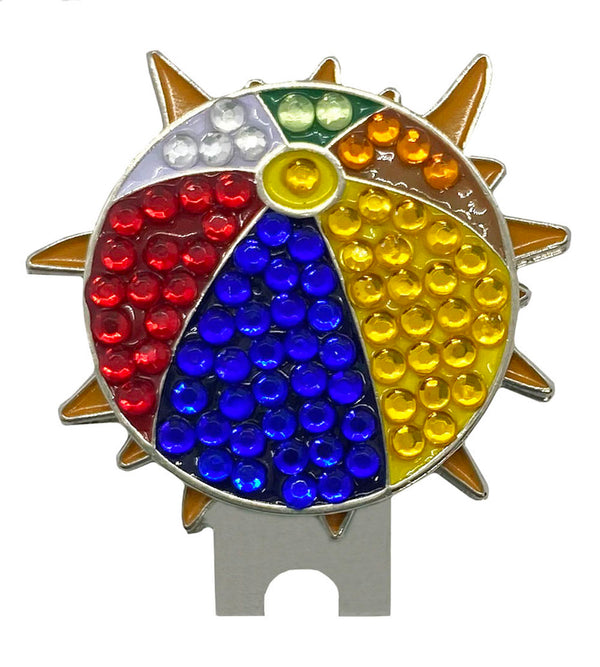 bling beach ball marker with magnetic sun shaped hat clip