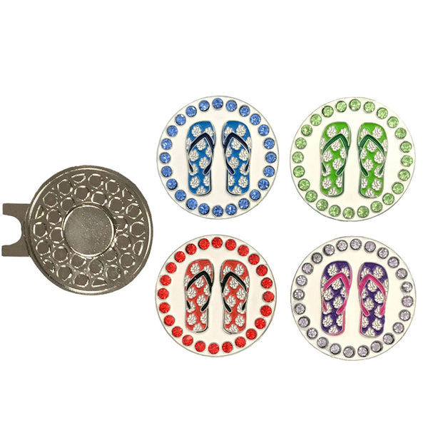 magnetic silver hat clip with four flip flop golf ball markers