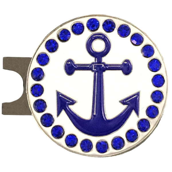 bling blue anchor golf ball marker with a magnetic hat clip