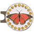 bling orange and brown butterfly golf ball marker on a magnetic hat clip
