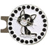 bling black and white cat golf ball marker on a magnetic hat clip