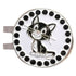 bling black and white cat on magnetic ball of yarn hat clip