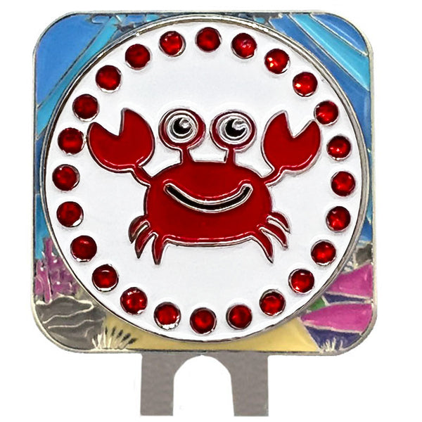 bling red crab golf ball marker with a magnetic sea fllor hat clip