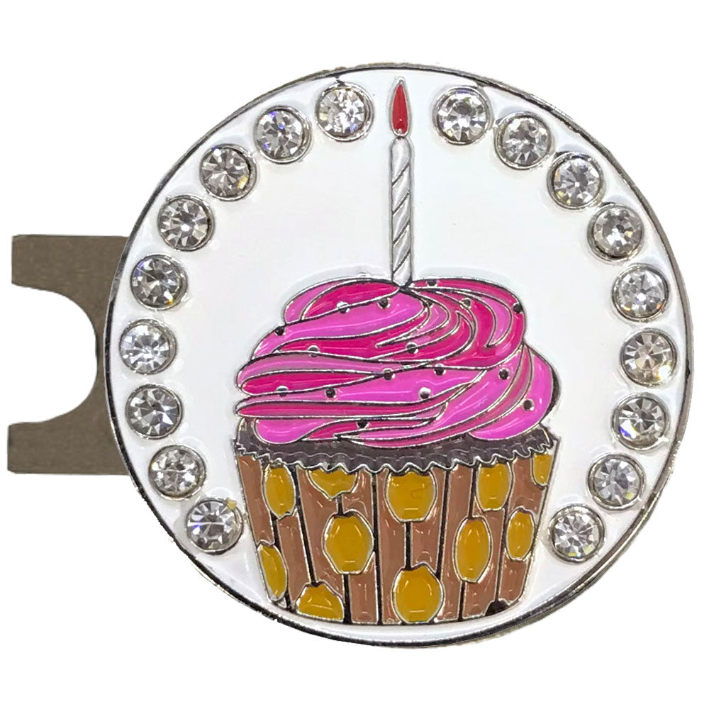 bling pink cupcake golf ball marker with a magnetic hat clip