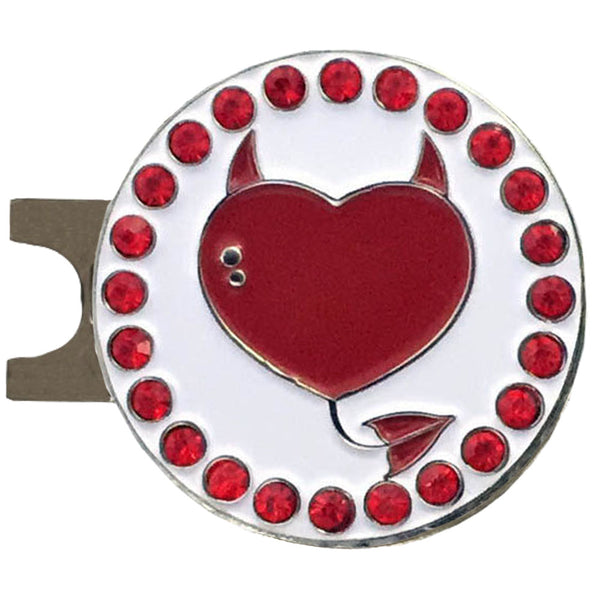 bling red devilish heart golf ball marker with a magnetic hat clip