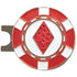 bling red and white poker chip design with a red diamond on a magnetic hat clip