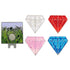 four bling diamond shaped golf ball markers (white, red, pink, and blue) with one rough (grass) hat clip