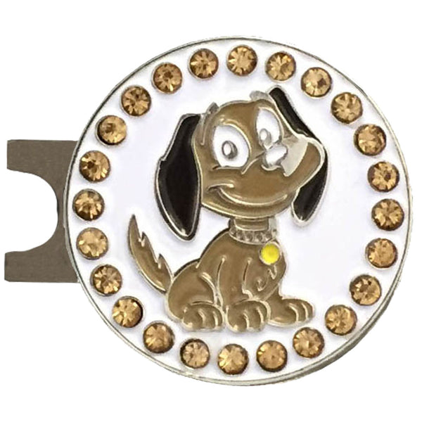 bling brown dog golf ball marker on a magnetic hat clip