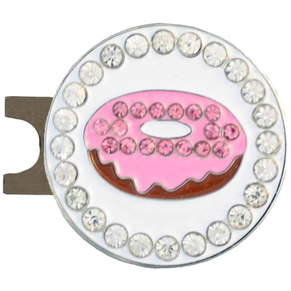 bling pink donut golf ball marker on a magnetic hat clip