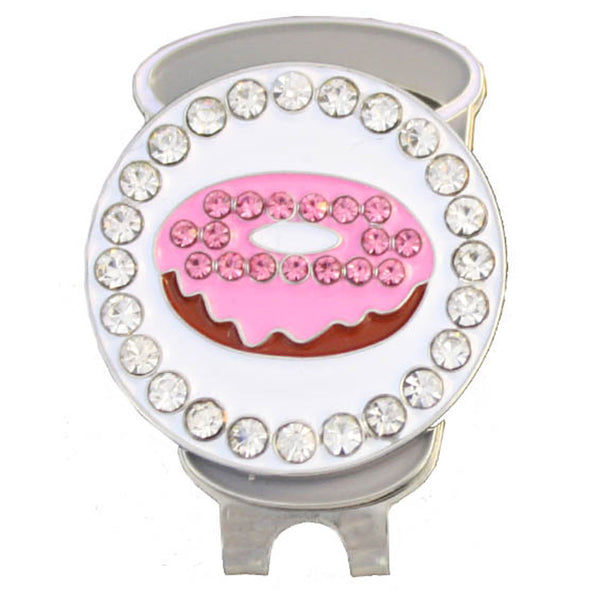 bling pink doughnut golf ball marker with a magnetic cup of coffee hat clip