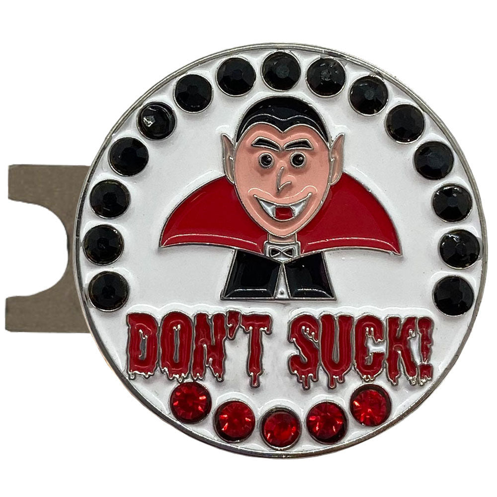 bling dracula golf ball marker (don't suck) with a magnetic hat clip