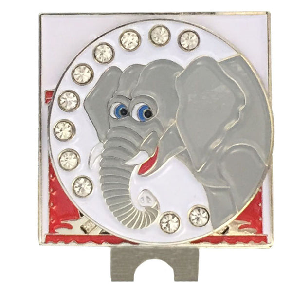 bling grey elephant on a circus tent shaped hat clip
