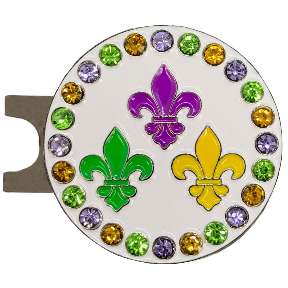 Fleur-de-lis bling golf ball marker on magnetic hat clip