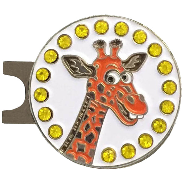 bling orange giraffe golf ball marker on a magnetic hat clip
