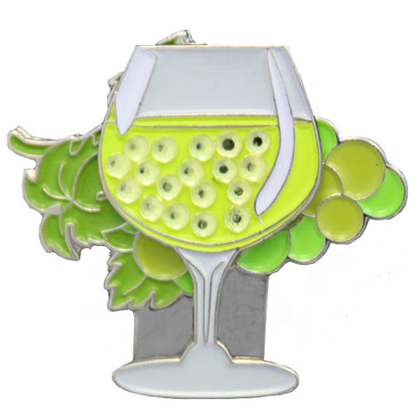 bling white wine shaped golf ball marker on a grapes hat clip