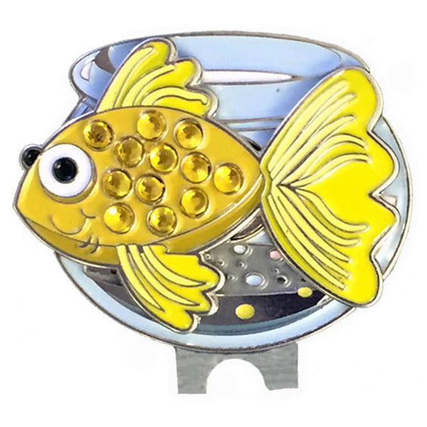 bling yellow goldfish golf ball marker with a magnetic hat clip