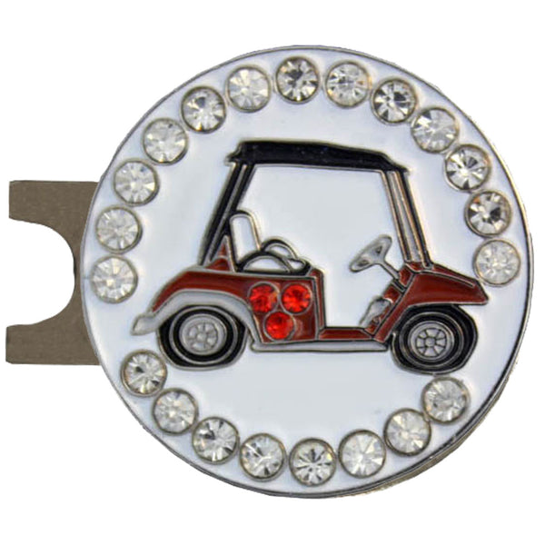 bling red and black golf cart ball marker with a magnetic hat clip